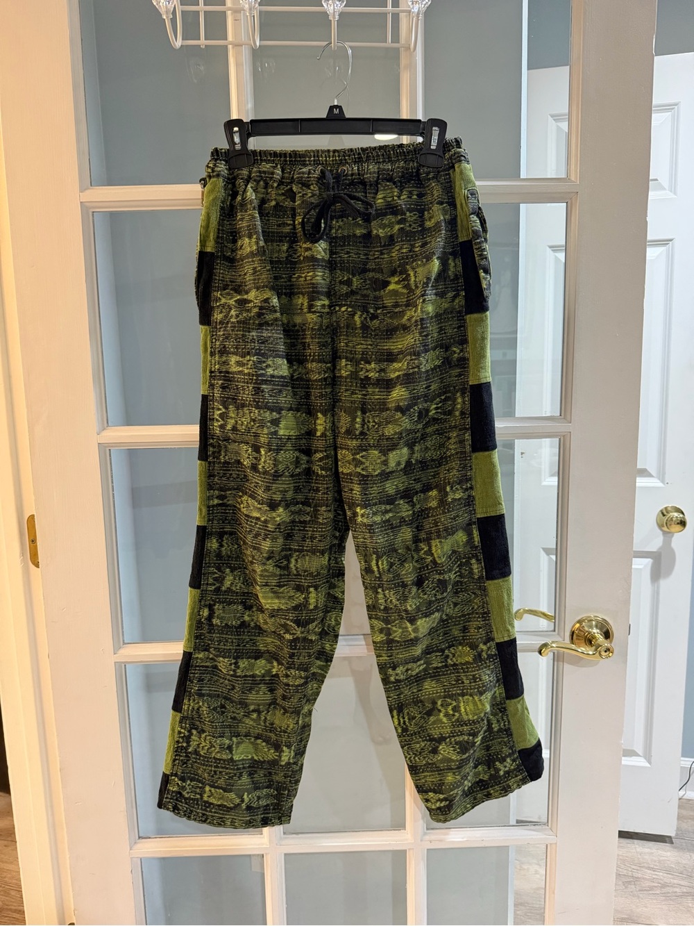 Ixchel  Cotton Festival Patchwork Hippy Boho Pants Pockets Size M Green Corduroy